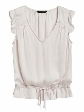Ruffled Sleeve V-Neck Drawstring Women’s Top - Cream - XS